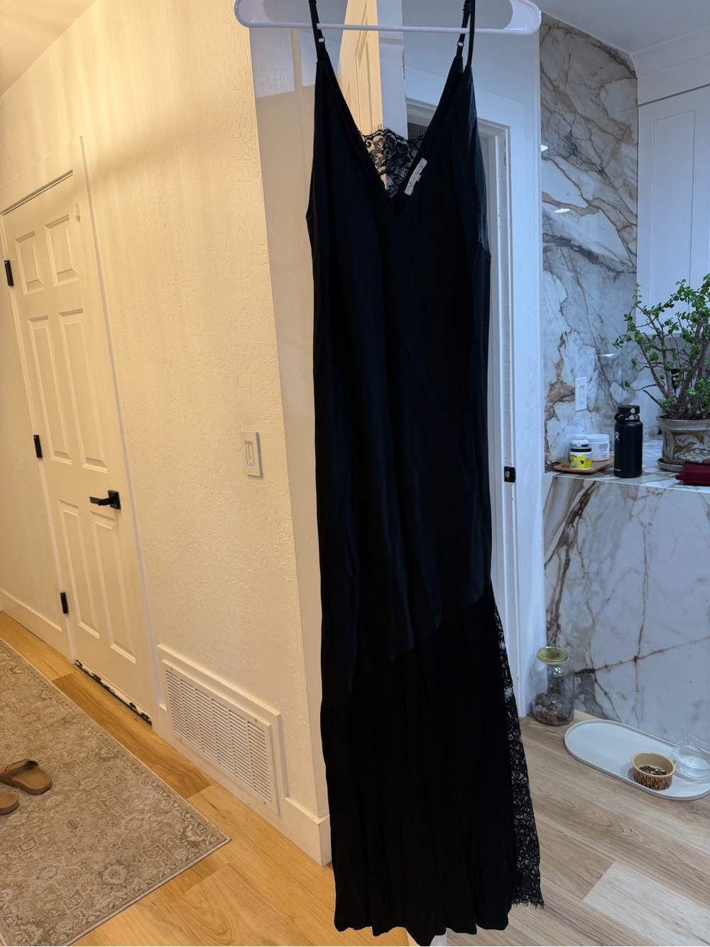 Gold hawk Silky Black Lace-Trim Slip Dress